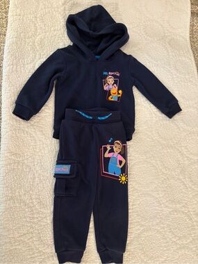 Navy Baby Hoodie & Jogger Set with Character Graphics. Ms. Rachel.